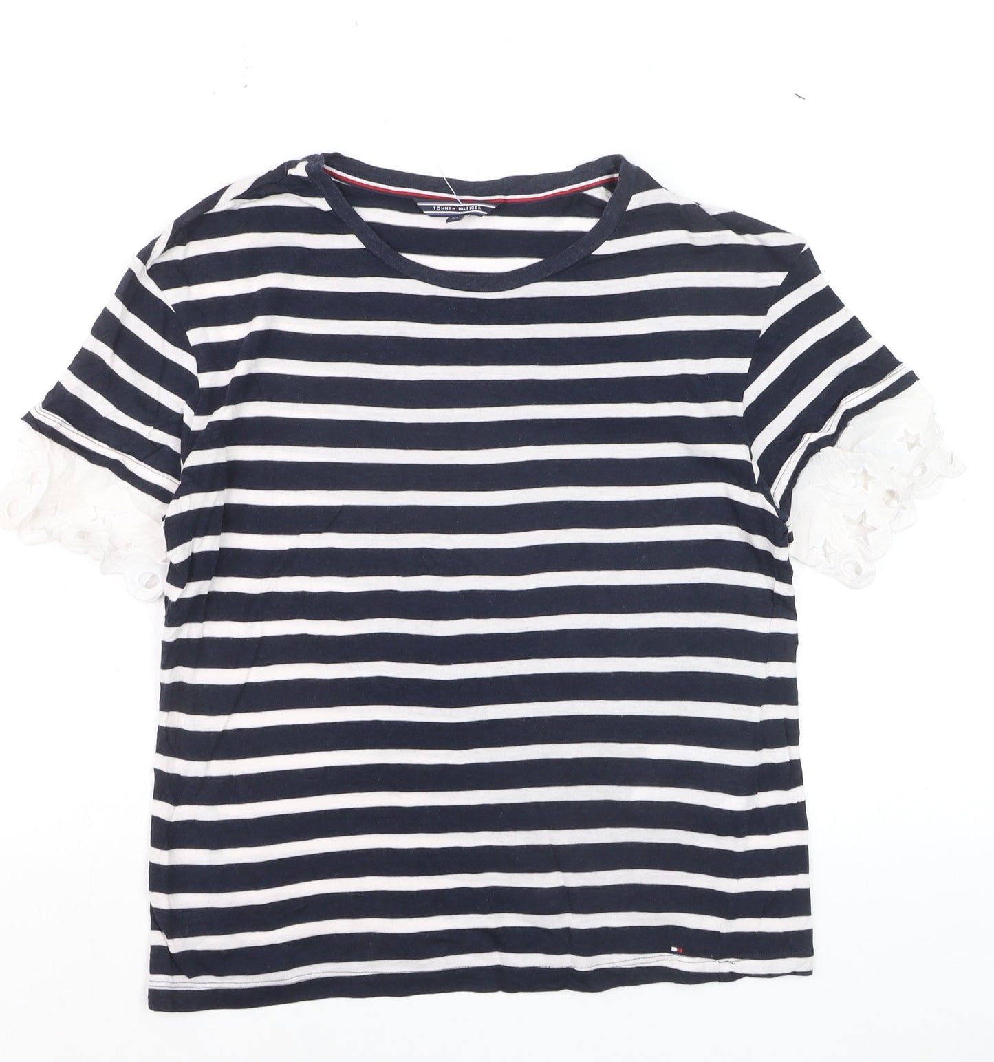 Tommy Hilfiger Women's Navy Striped Cotton T-Shirt XS