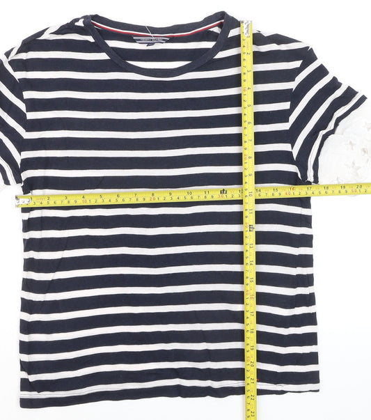 Tommy Hilfiger Women's Navy Striped Cotton T-Shirt XS