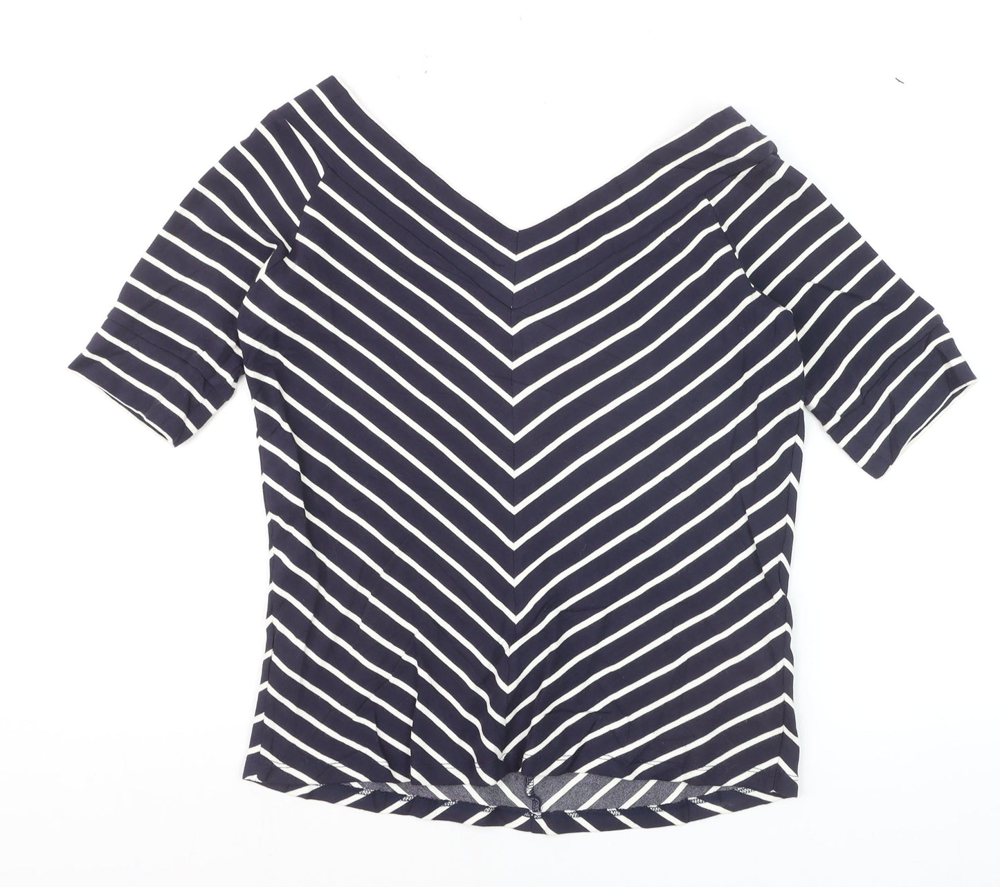 Jasper Conran Women’s Blue Striped V-Neck Short Sleeve Top Size 14