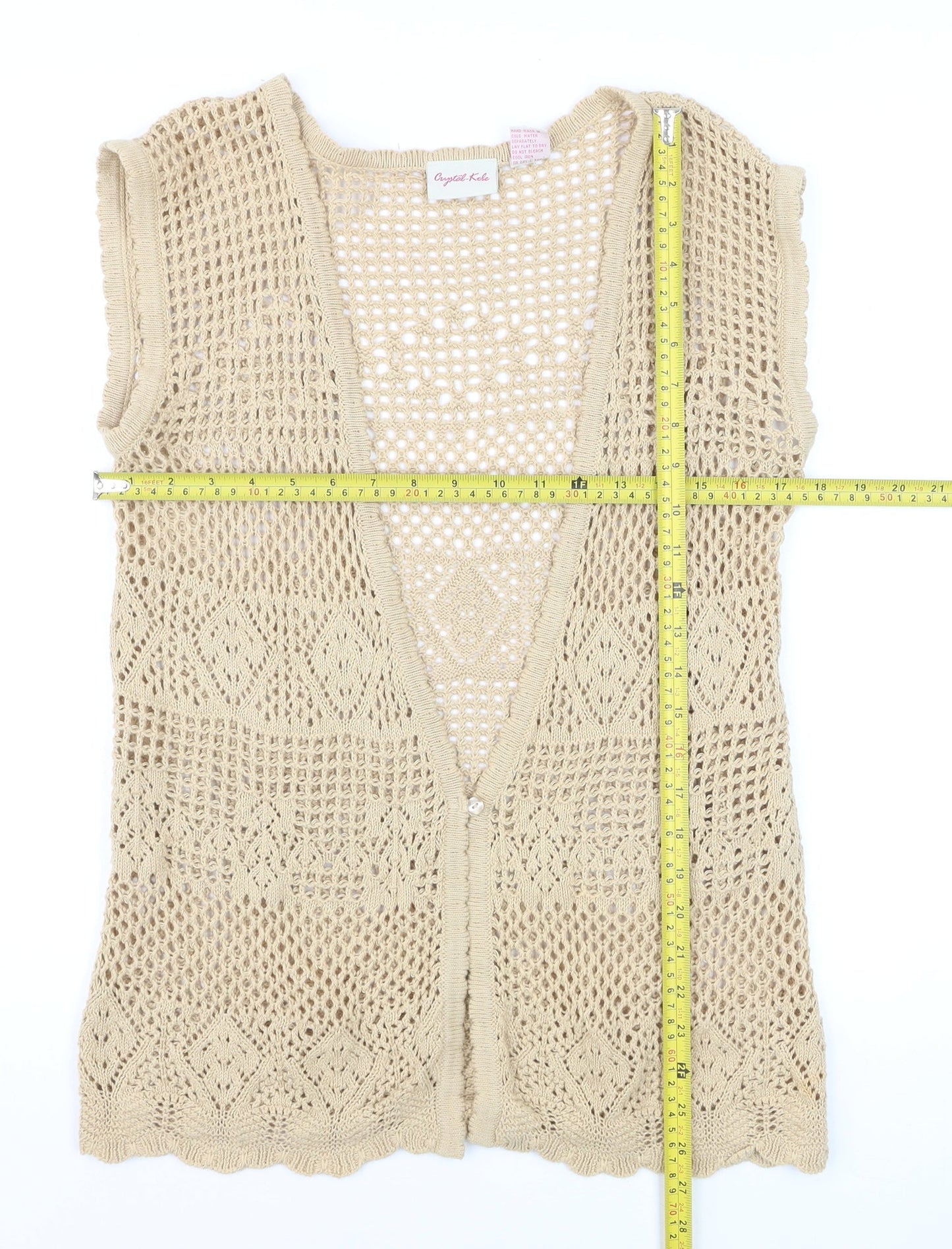 Crystal-Kobe Women’s Beige Crochet Cotton Bohemian Sleeveless Blouse M