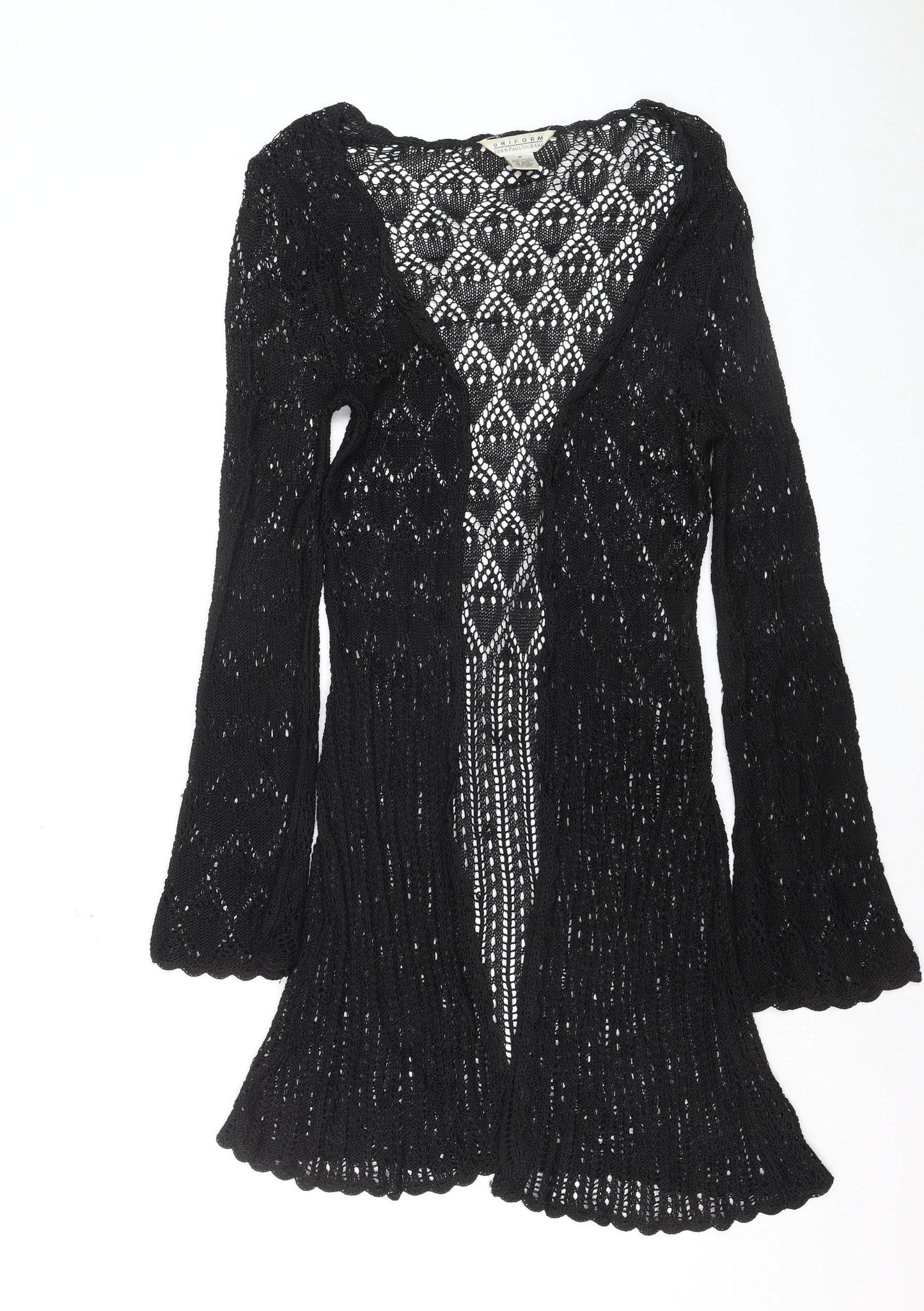 Uniform John Paul Richard Black Crochet Knit Cardigan Women M