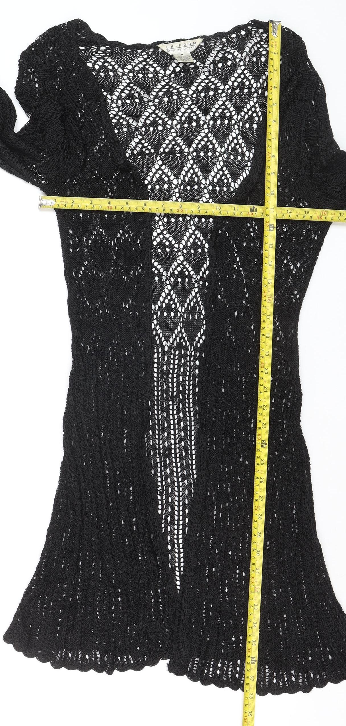 Uniform John Paul Richard Black Crochet Knit Cardigan Women M
