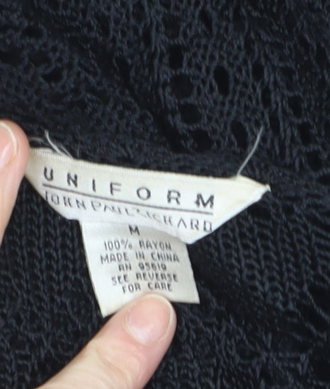 Uniform John Paul Richard Black Crochet Knit Cardigan Women M