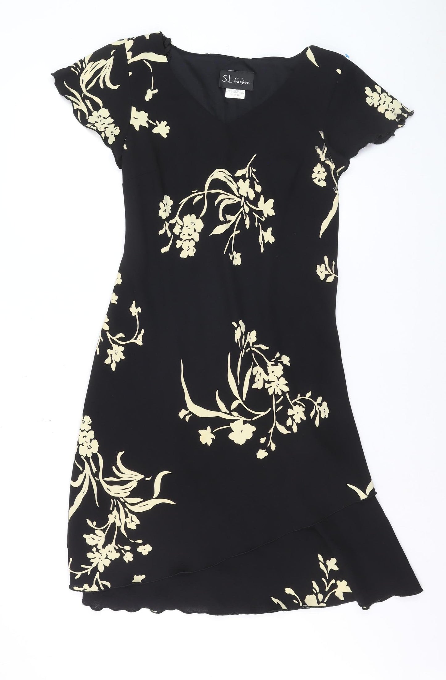S.L. Fashions Women’s Black Floral Asymmetric Dress Size 10