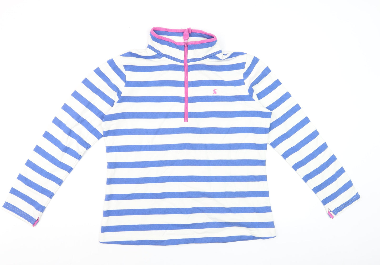 Joules Women's Blue Striped 1/4 Zip Sweatshirt UK 14 Cotton Blend