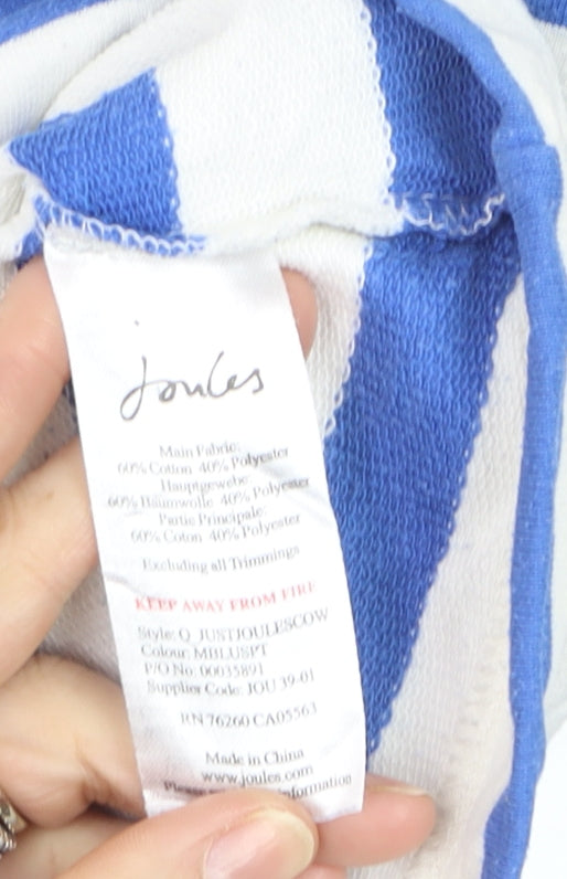 Joules Women's Blue Striped 1/4 Zip Sweatshirt UK 14 Cotton Blend