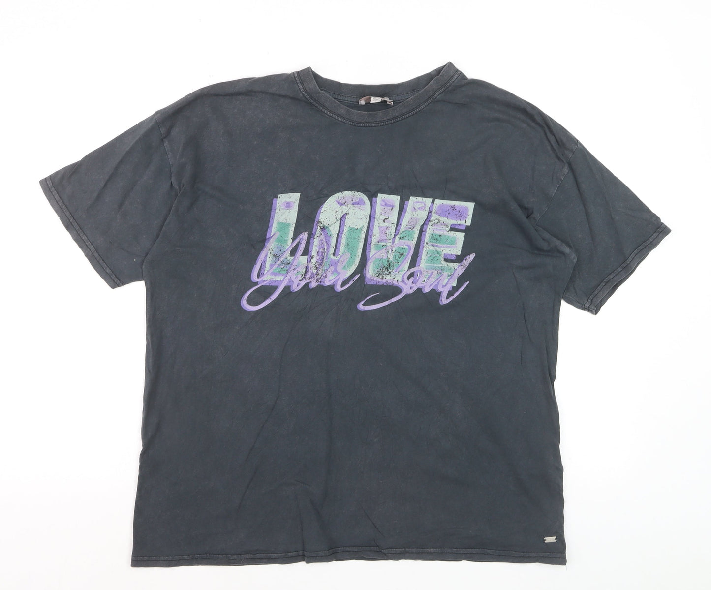 Pull&Bear Womens Black Love Your Soul Graphic T-Shirt Size 8