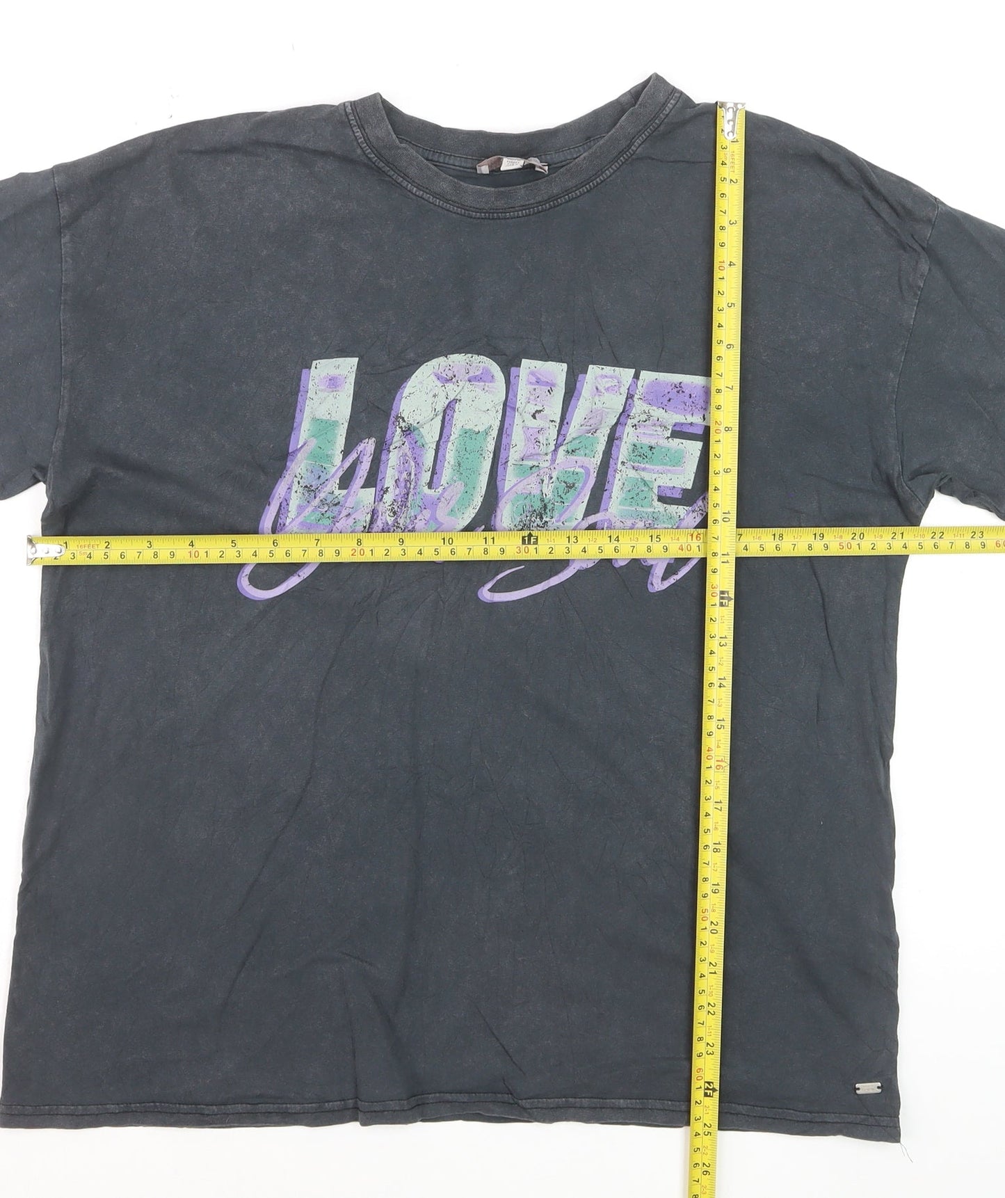 Pull&Bear Womens Black Love Your Soul Graphic T-Shirt Size 8