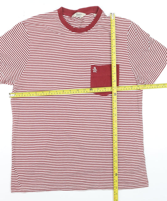Penguin by Munsingwear Men's Red Striped Short Sleeve Polo M