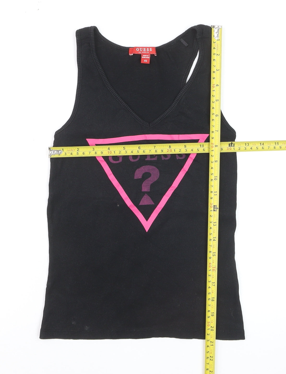Guess Womens Black XS V-Neck Logo Tank Top