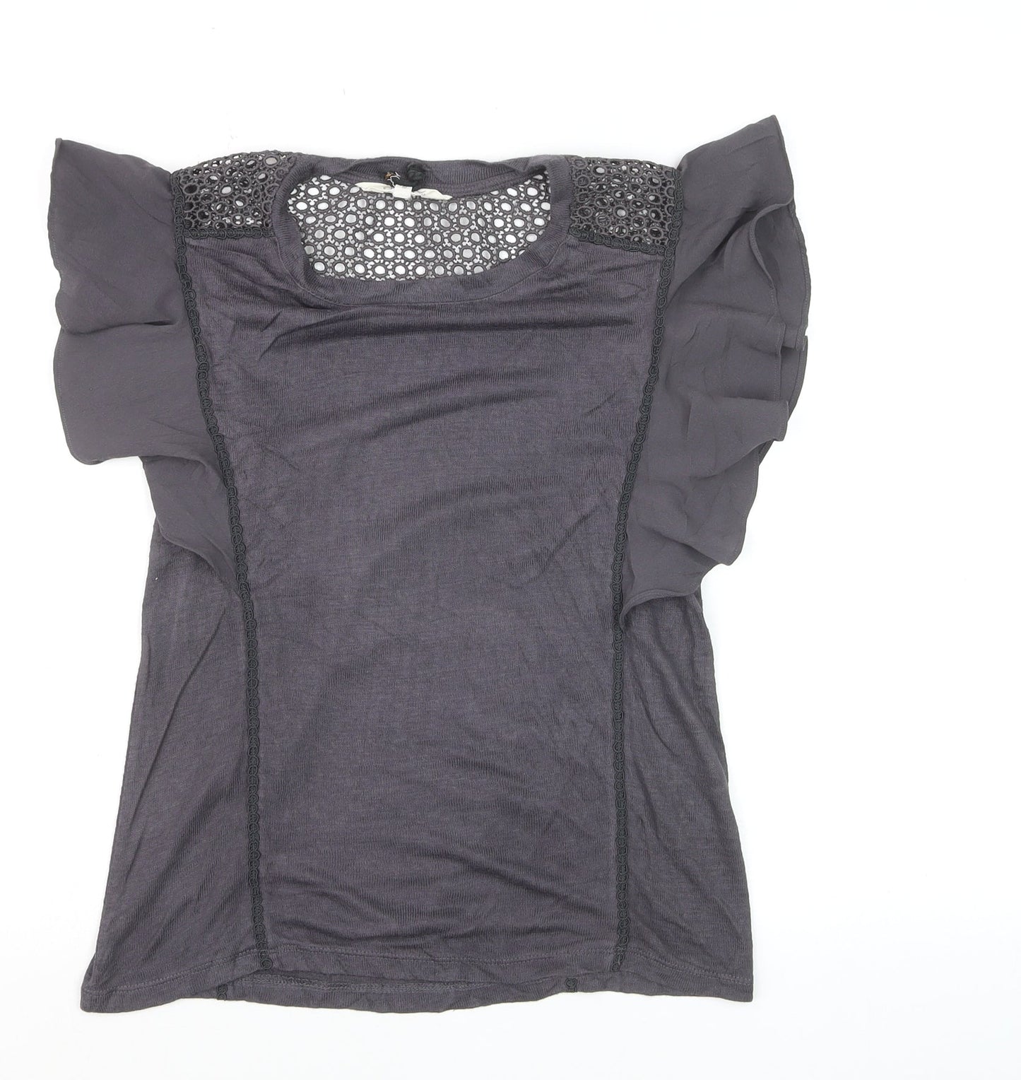 Nine by Savannah Miller Women's Grey Lace Ruffle Blouse Size 12