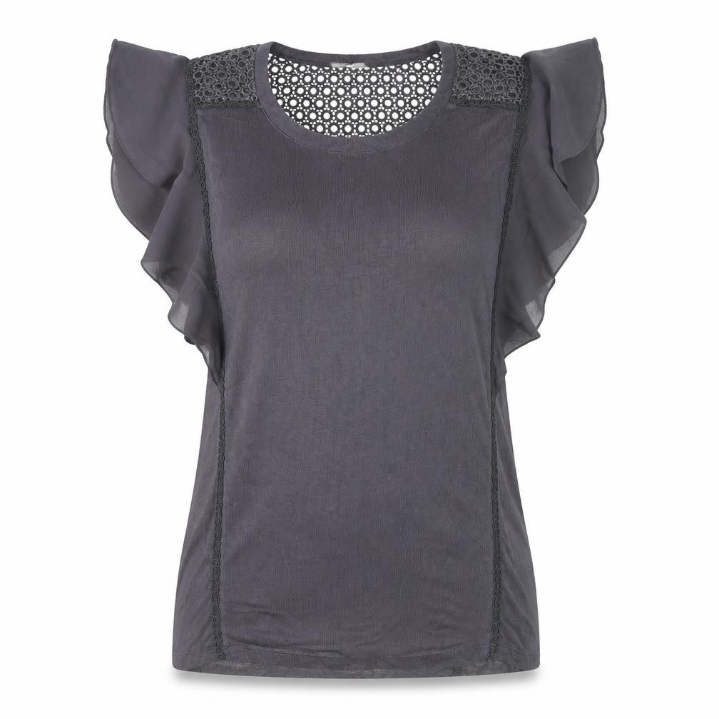 Nine by Savannah Miller Women's Grey Lace Ruffle Blouse Size 12