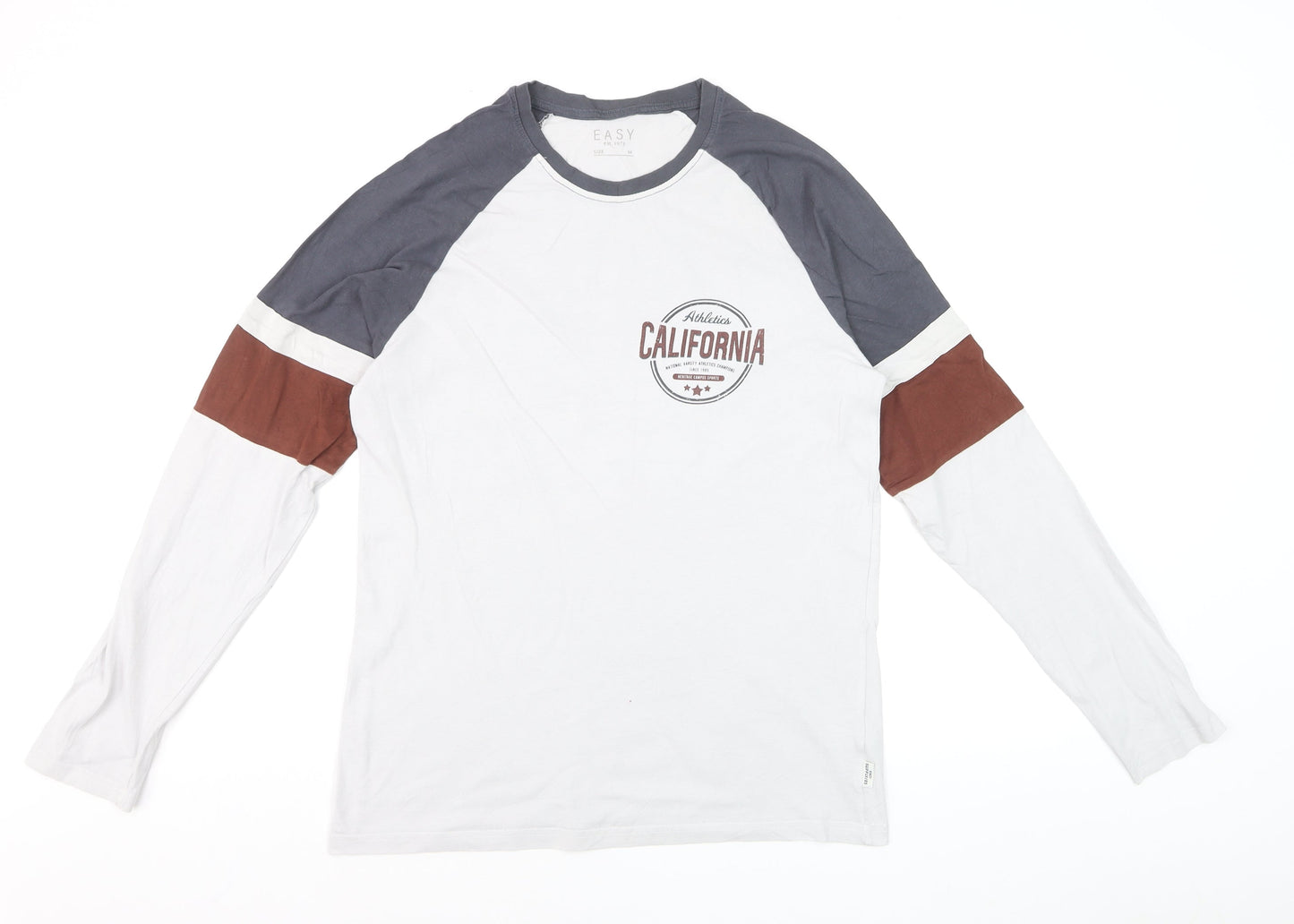 Easy Men’s White California Long Sleeve Cotton Raglan Top Size M