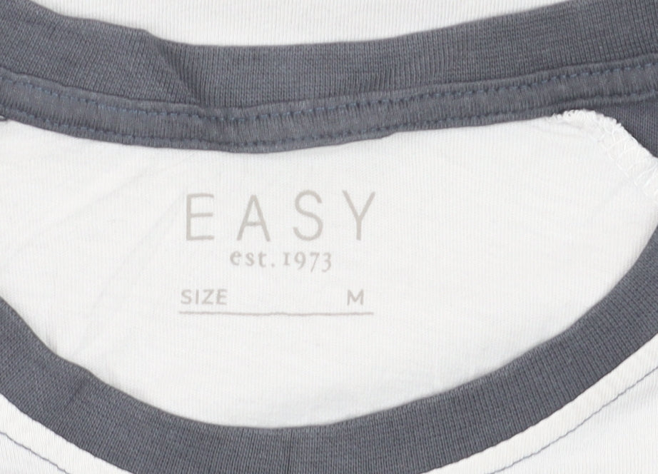 Easy Men’s White California Long Sleeve Cotton Raglan Top Size M