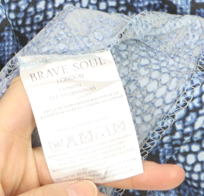 Brave Soul Women's Blue Animal Print Cotton Long Sleeve Top XS
