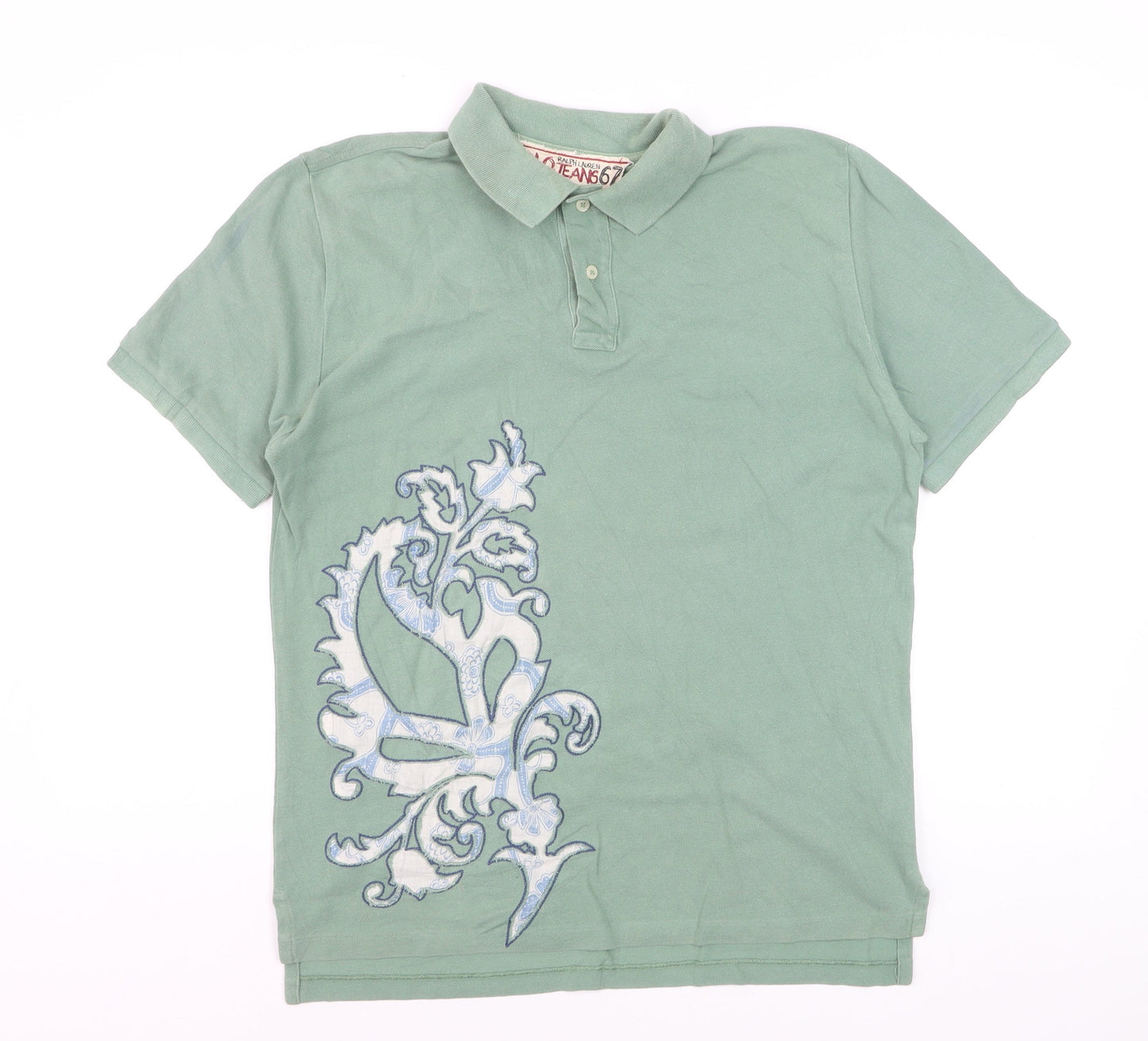 Ralph Lauren Polo Jeans Green Men's Polo Shirt L 100% Cotton Graphic