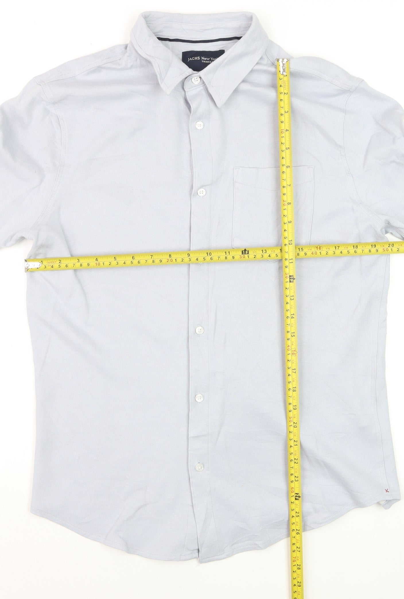 JACHS New York Men's Light Blue Cotton Stretch Long Sleeve Dress Shirt M