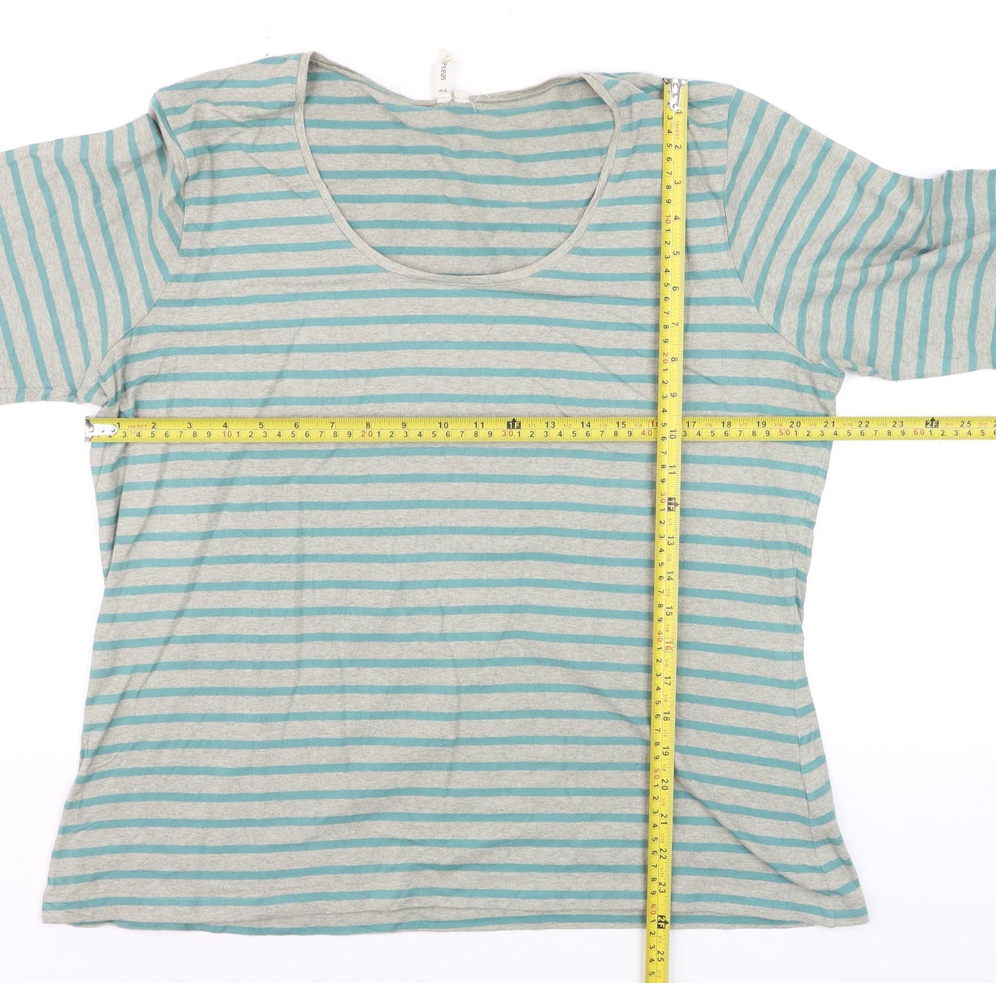 Seasalt Women Blue Striped Long Sleeve Organic Cotton Tee Size 20