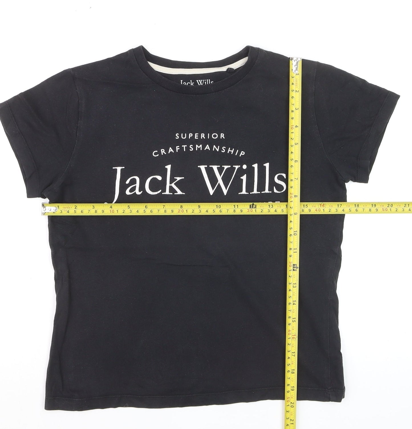 Jack Wills Girls Black 12-13 Years Classic Logo Cotton T-Shirt