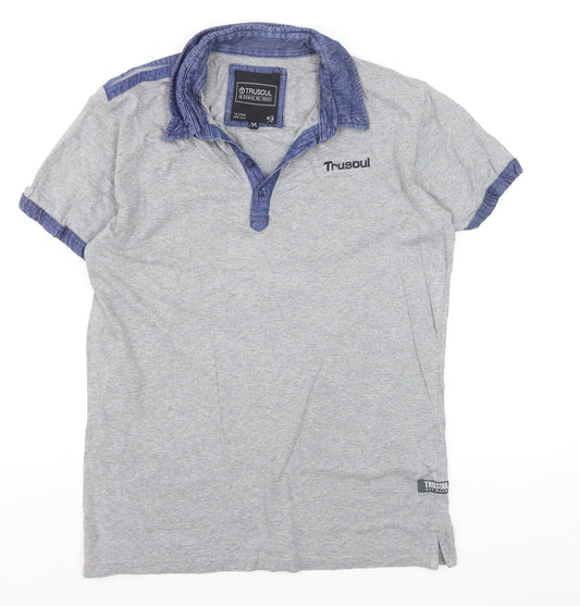 Trusoul Men's Grey Short Sleeve Denim Collar Polo Shirt Size M