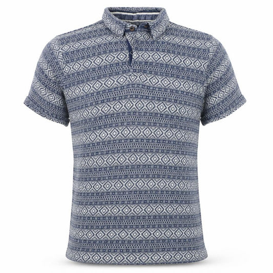 Weird Fish Men’s Blue Geometric Short Sleeve Cotton Polo Shirt L