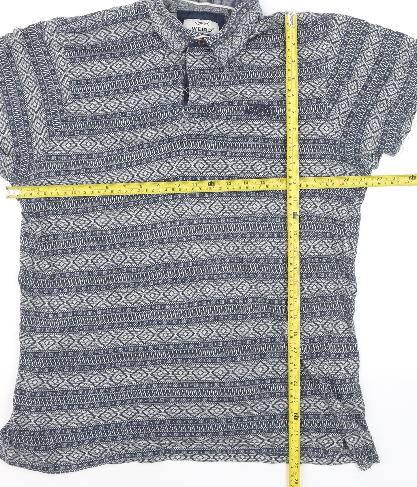 Weird Fish Men’s Blue Geometric Short Sleeve Cotton Polo Shirt L