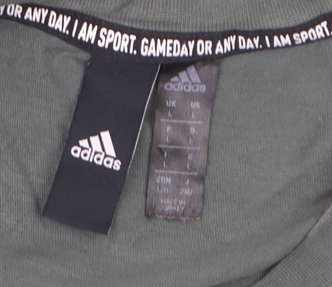Adidas Men's Green Large Sports T-Shirt Short Sleeve Crew Neck