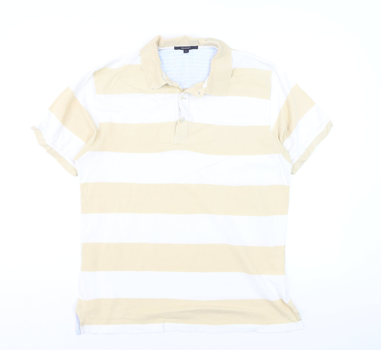 GANT Men’s Beige White Striped Short Sleeve Polo Shirt Size M