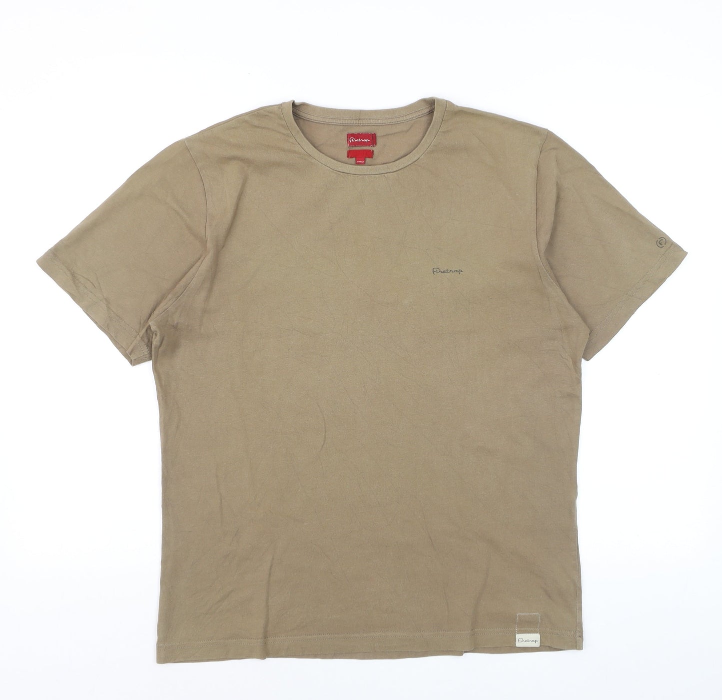 Firetrap Men's Beige Cotton Crew Neck Short Sleeve T-Shirt - M