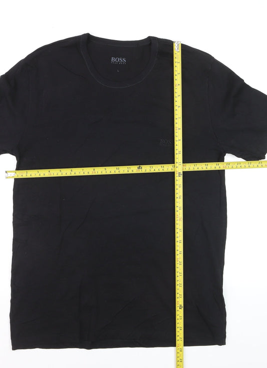 Hugo Boss Men's Black Cotton Crew Neck Regular Fit T-Shirt L