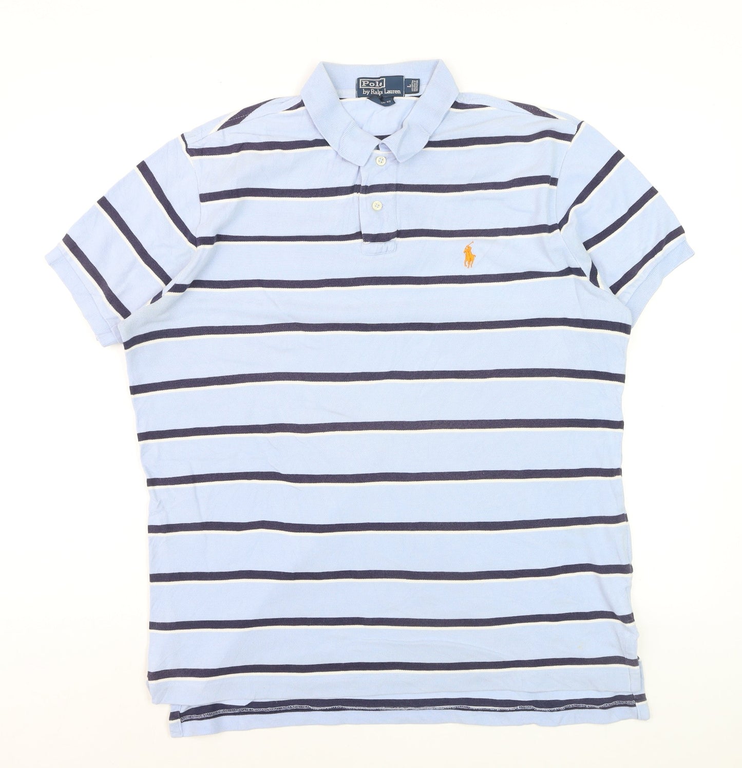 Ralph Lauren Men’s Blue Striped Cotton Polo Shirt Size L