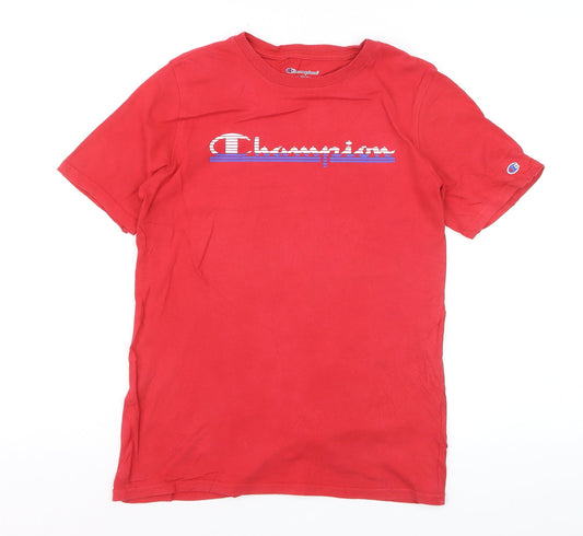 Champion Boys Red Graphic Logo T-Shirt Size 12-13 Years Short Sleeve Cotton