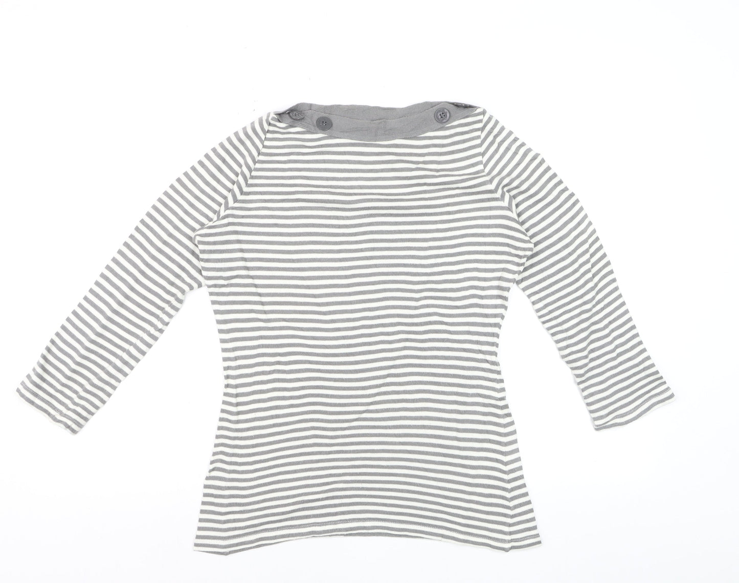 Zara Women Grey Striped Boat Neck Long Sleeve T-Shirt Size 12