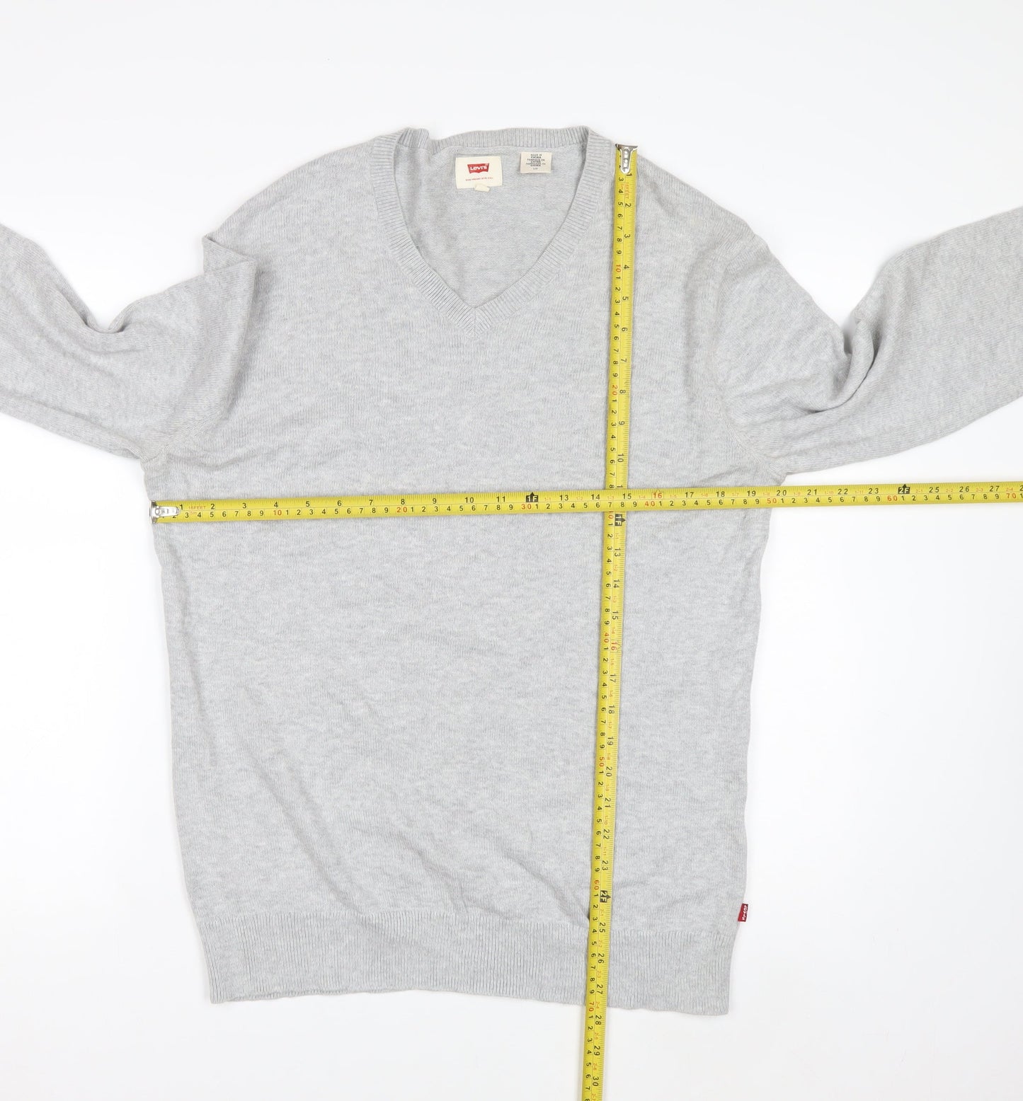 Levi's Men's Grey V-Neck Wool Jumper L Classic Knitwear