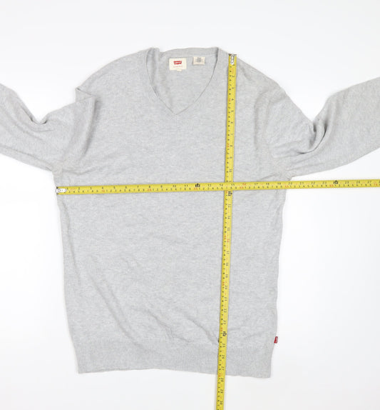 Levi's Men's Grey V-Neck Wool Jumper L Classic Knitwear