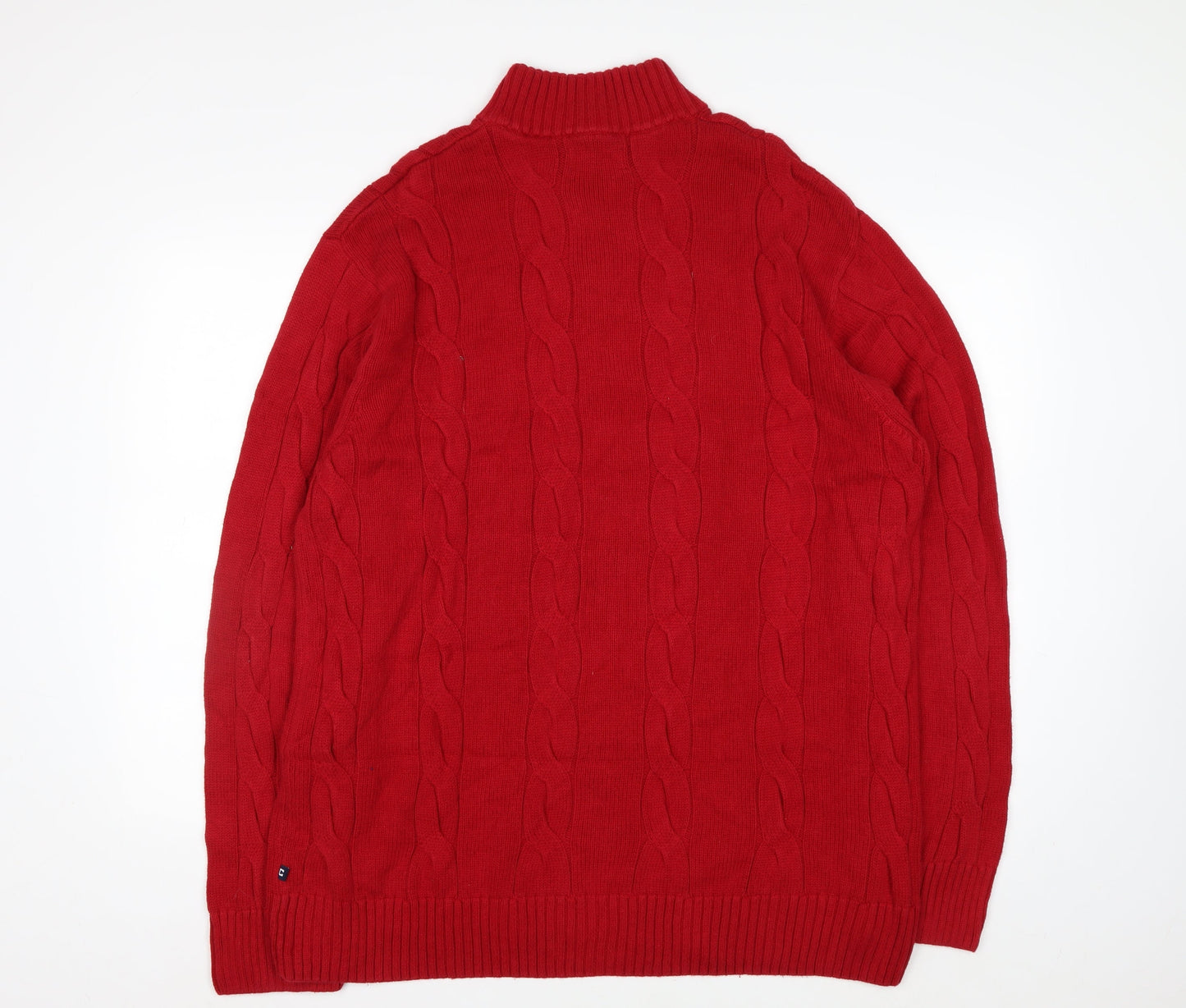 Chaps Men's Red 2XL Cable-Knit Cotton Henley Jumper