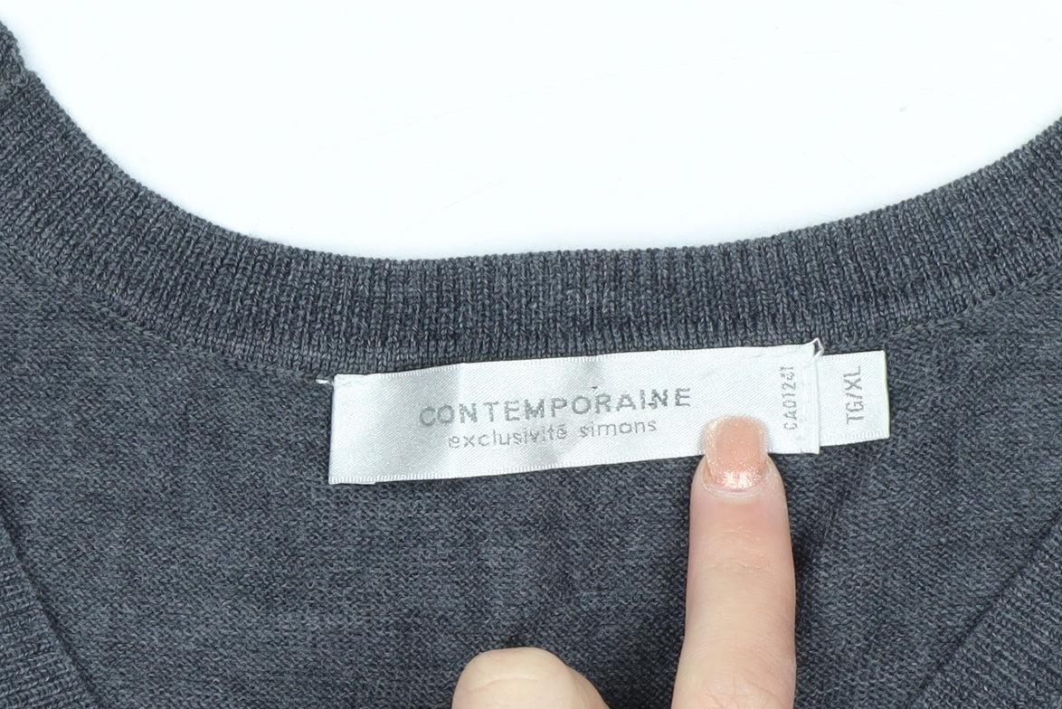 Contemporaine Grey Merino Wool Men's V-Neck Sleeveless Vest L