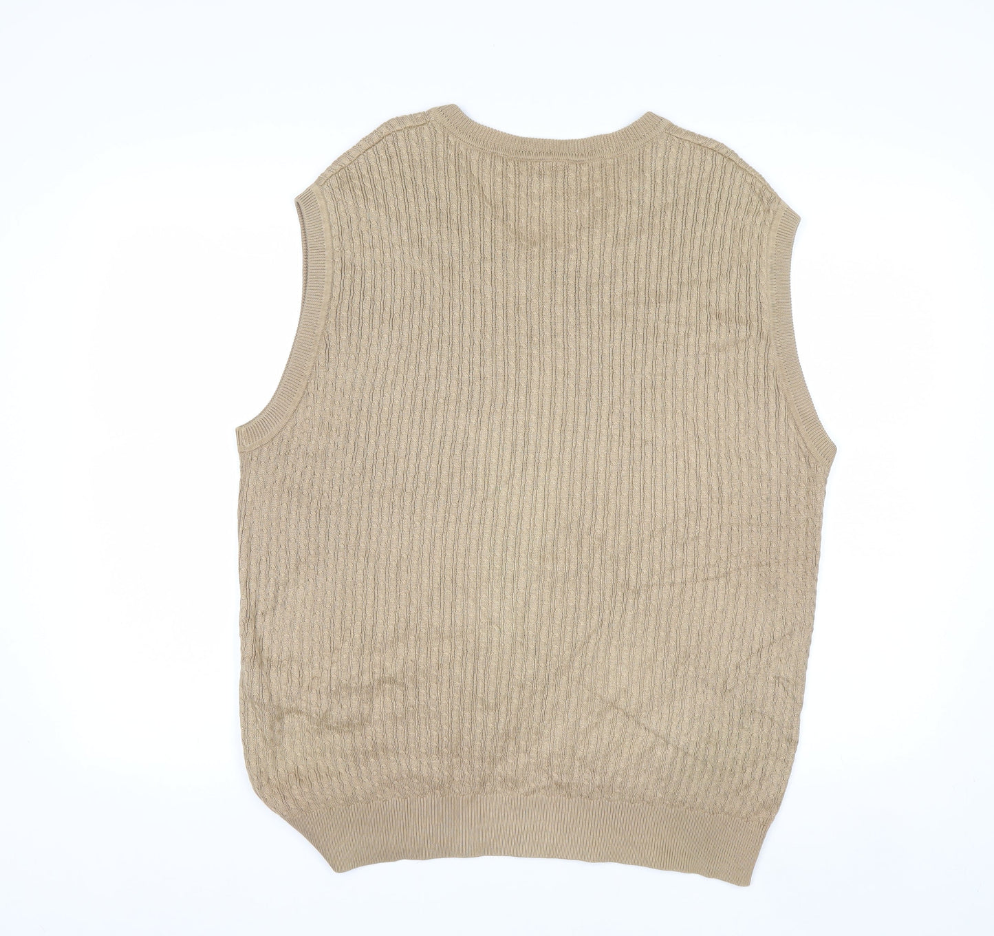 Callaway Men Beige Cotton Golf Vest L V-Neck Sleeveless Jumper