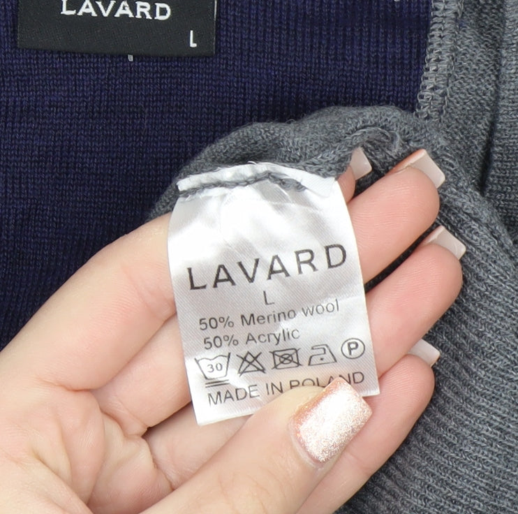 Lavard Mens Grey Wool Blend Cardigan L Long Sleeve V-Neck Knit