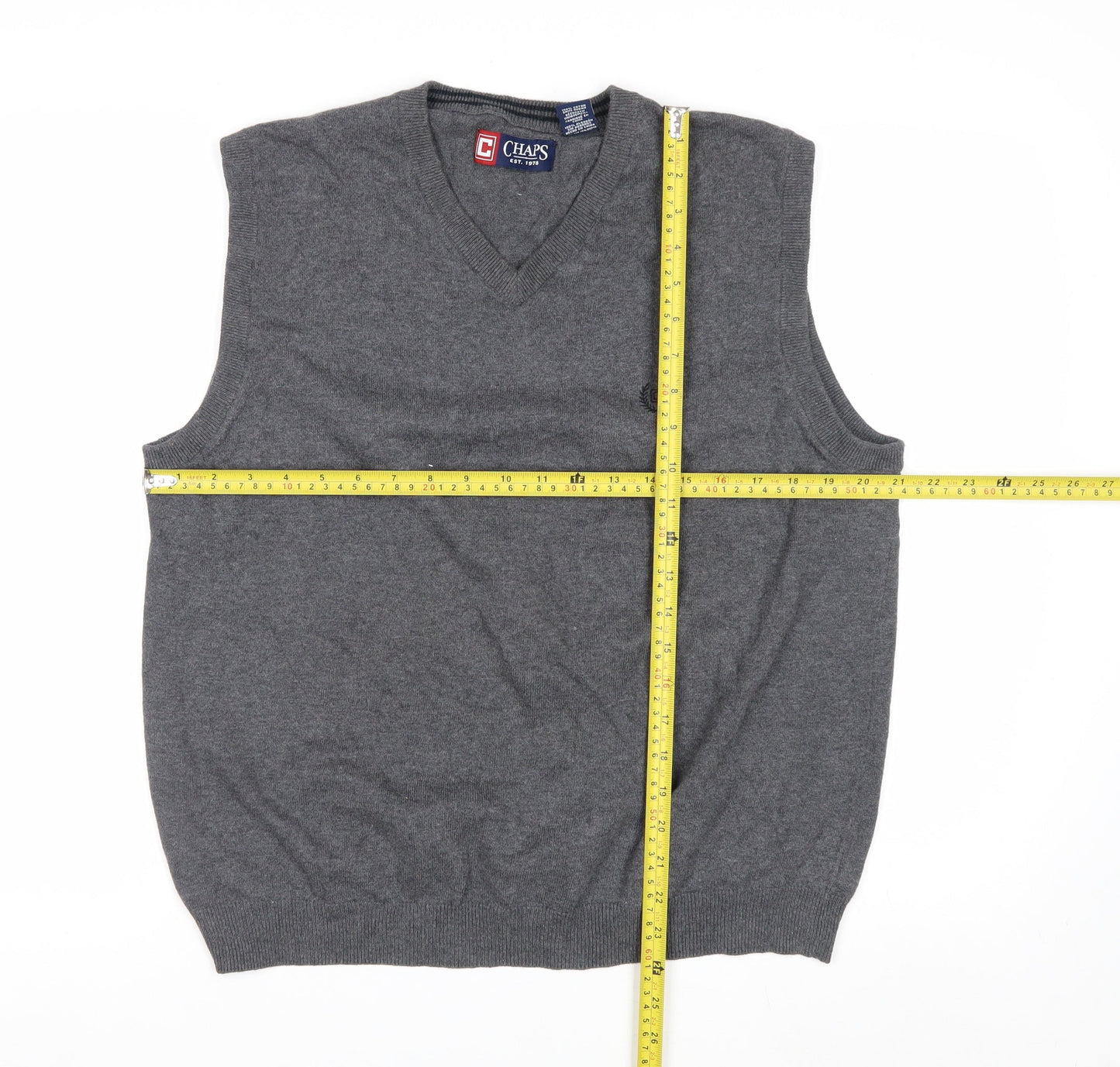 Chaps Men's Grey Cotton V-Neck Sleeveless Vest Jumper Size L