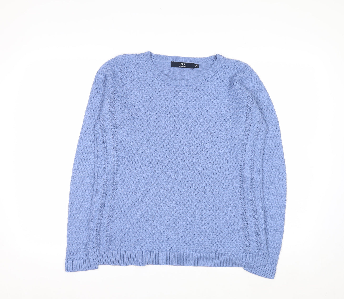 ISLE Essentials Women Blue Cable-Knit Cotton Blend Jumper Size S 10-12