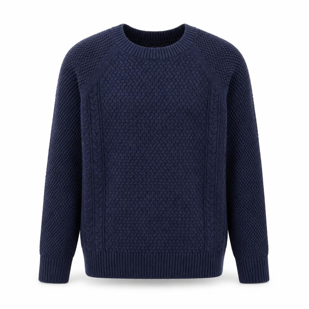 Woolovers Men's Blue Cotton Cable Knit Crew Neck Jumper Size S
