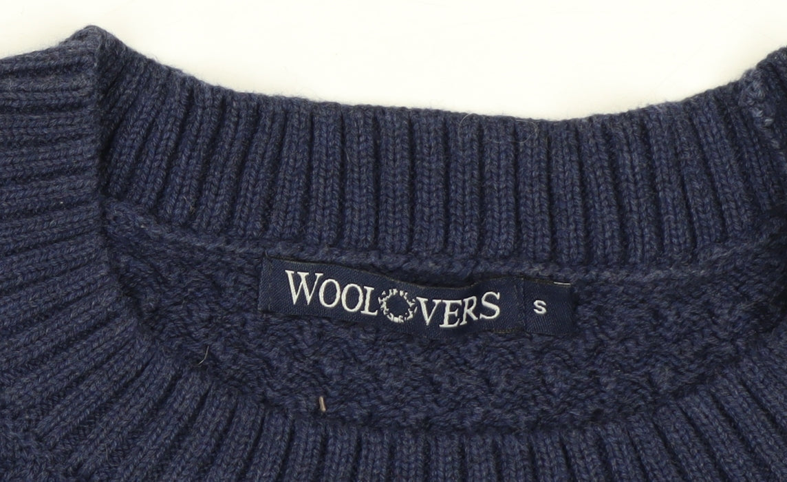 Woolovers Men's Blue Cotton Cable Knit Crew Neck Jumper Size S