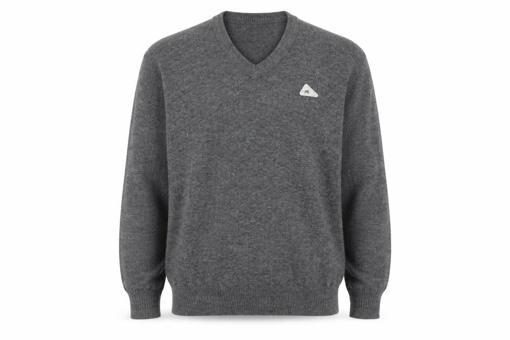 Monte Carlo Men's Grey Wool V-Neck Jumper L Classic Knit Pullover