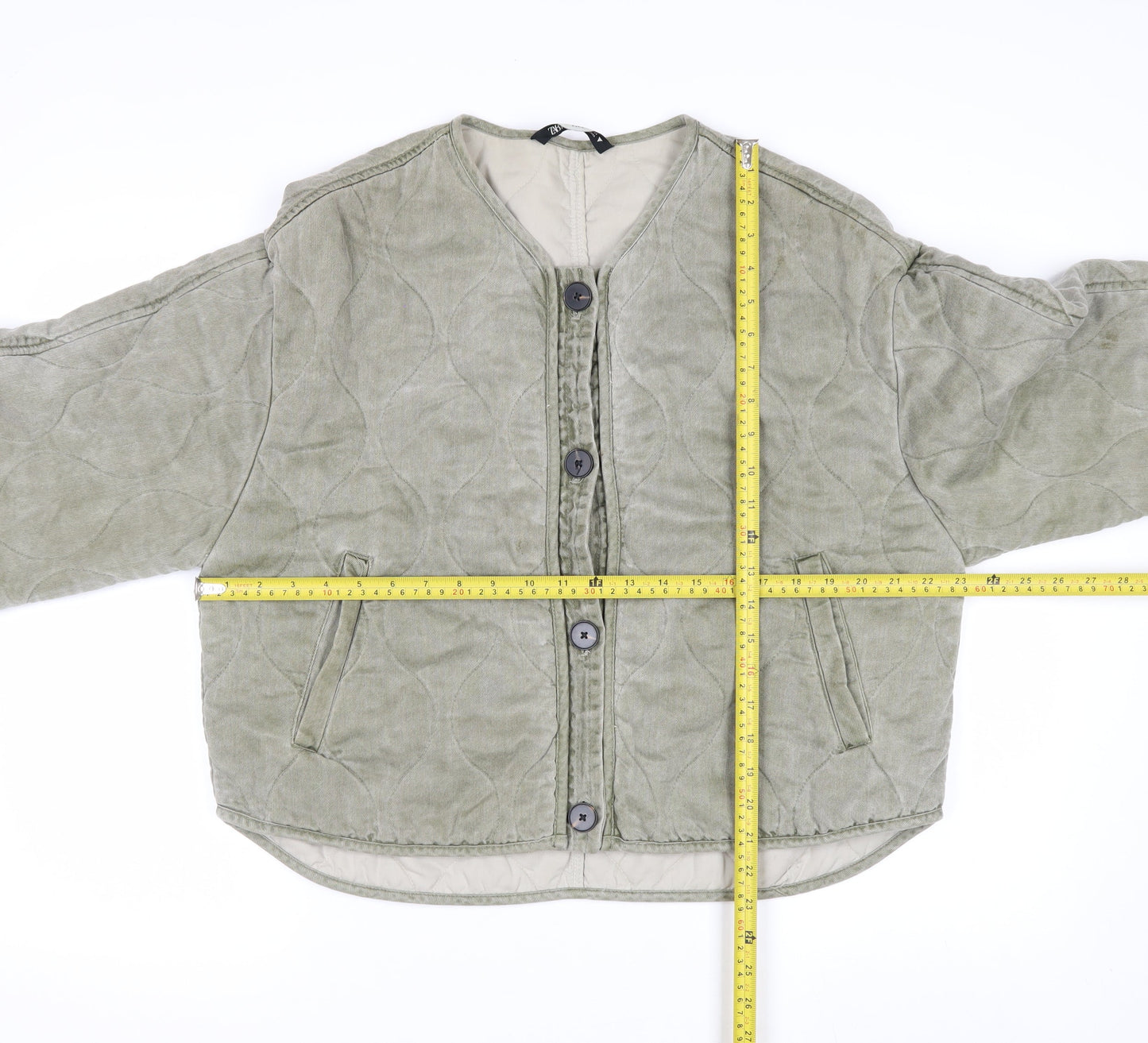 Zara Women Green Quilted Cotton Short Jacket Size 12