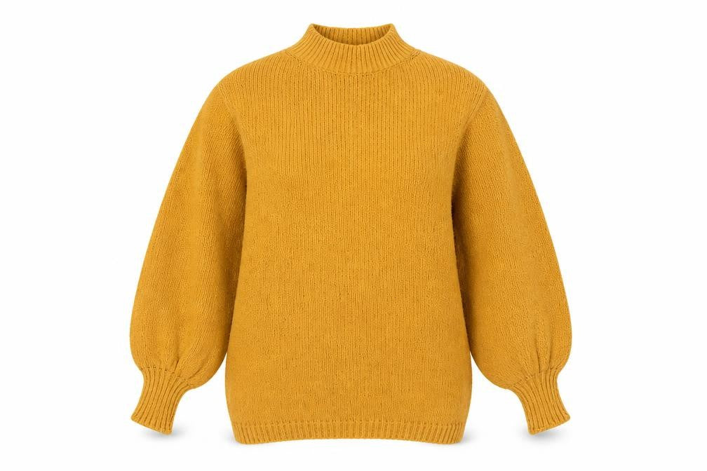 Mango Committed Women Mustard Yellow XS Knit Mock Neck Jumper