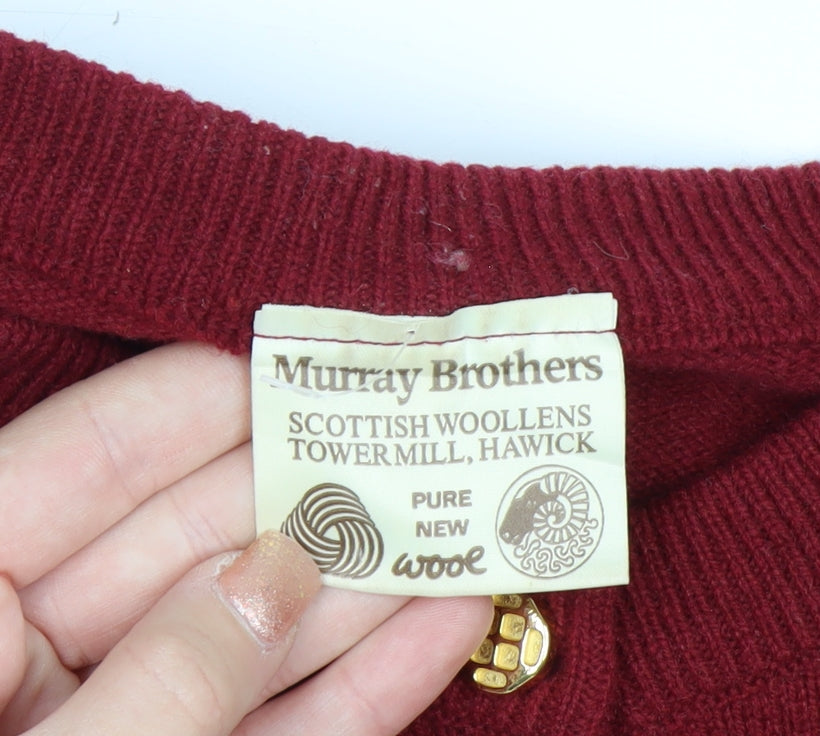 Murray Brothers Womens Red Pure Wool Crew Neck Cardigan L