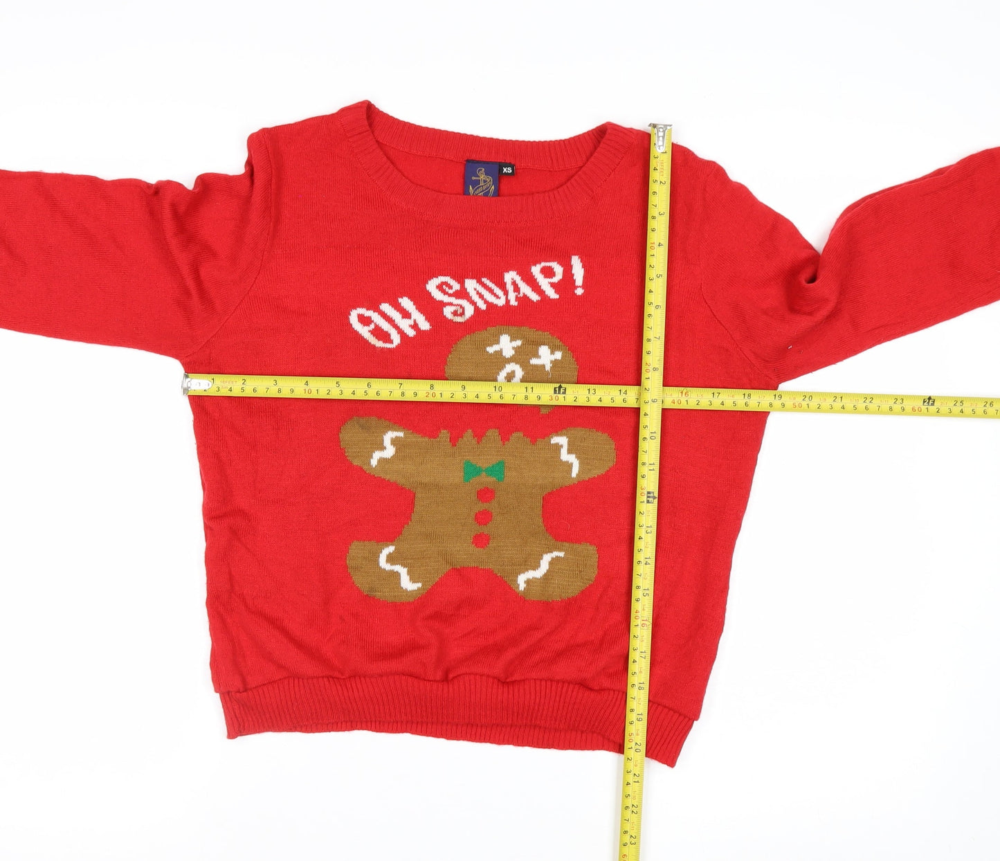 Beyond Retro Womens Red XS Christmas Gingerbread Pullover Jumper