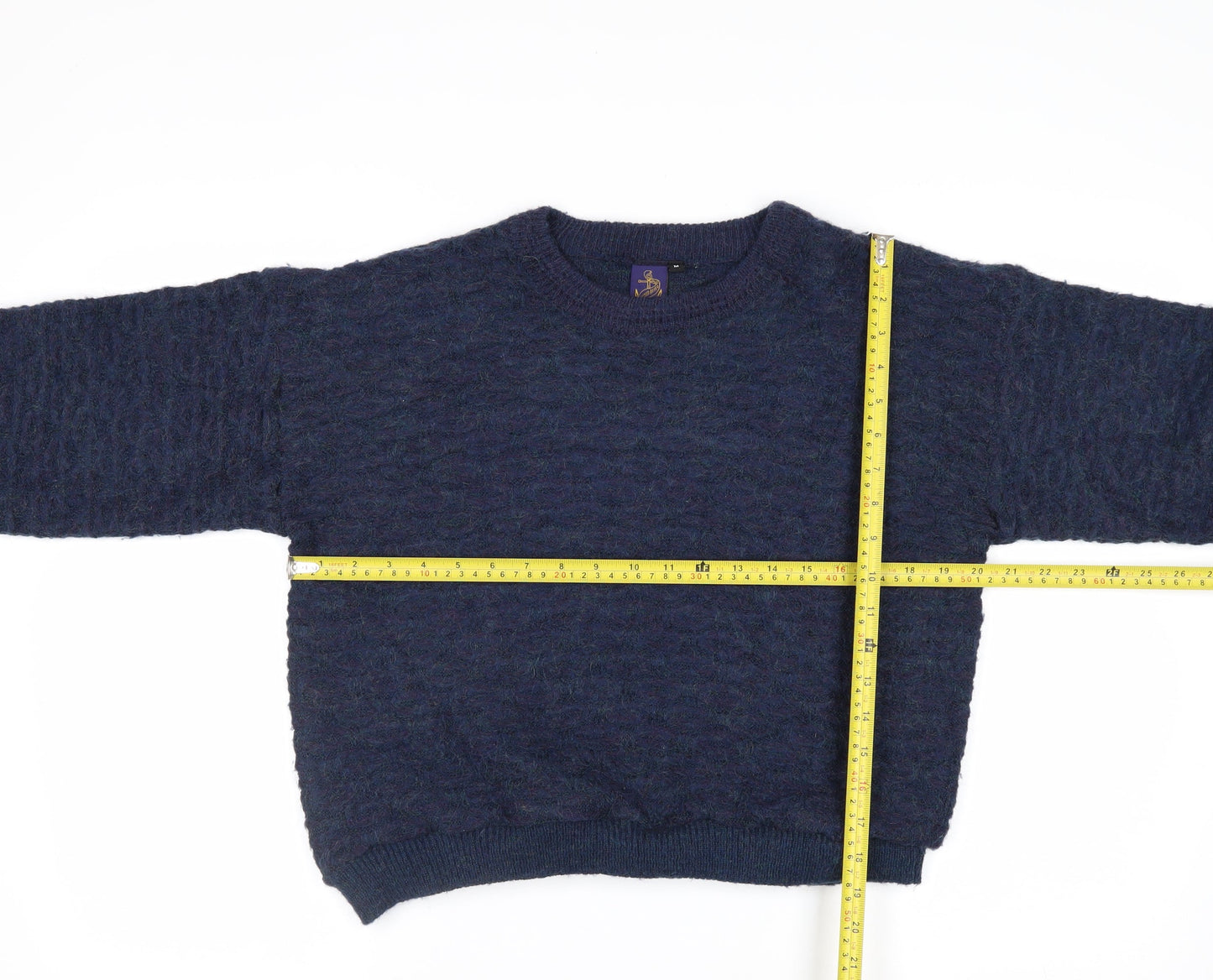 Beyond Retro Women's Blue Wool Blend Crew Neck Jumper M