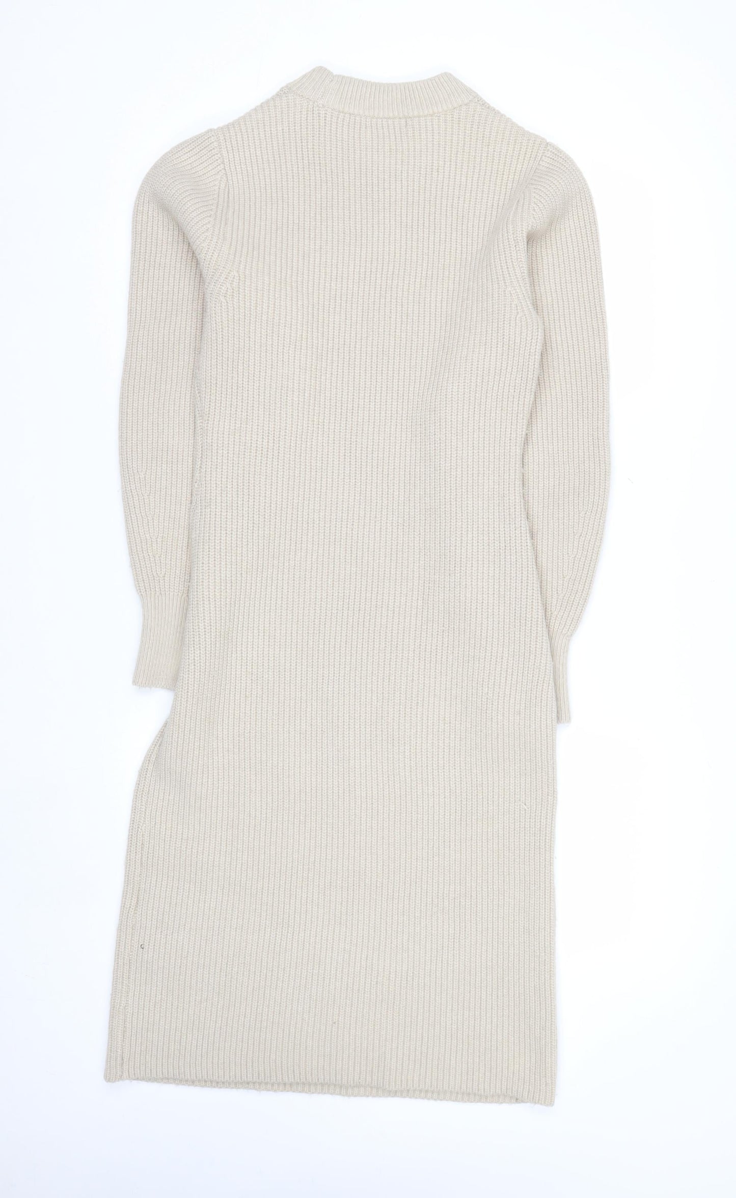 H&M Women Beige Knit Jumper Dress Size S Long Sleeve Crew Neck